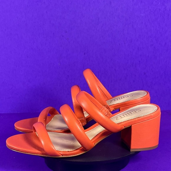 SCHUTZ Women's Hot Orange Olly Triple Strap Block Heel Sandals Shoe Size 7.5 - Picture 3 of 8